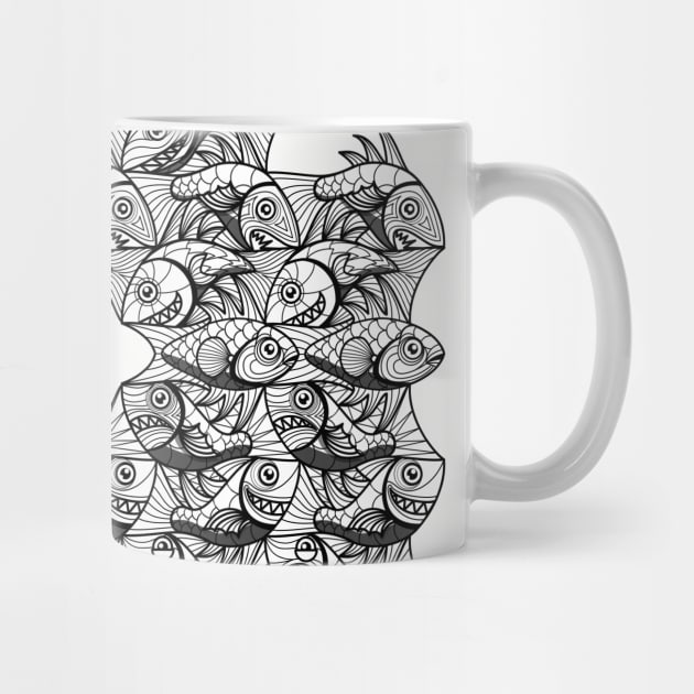 Fish black and white drawing pattern Escher Style by Maxsomma